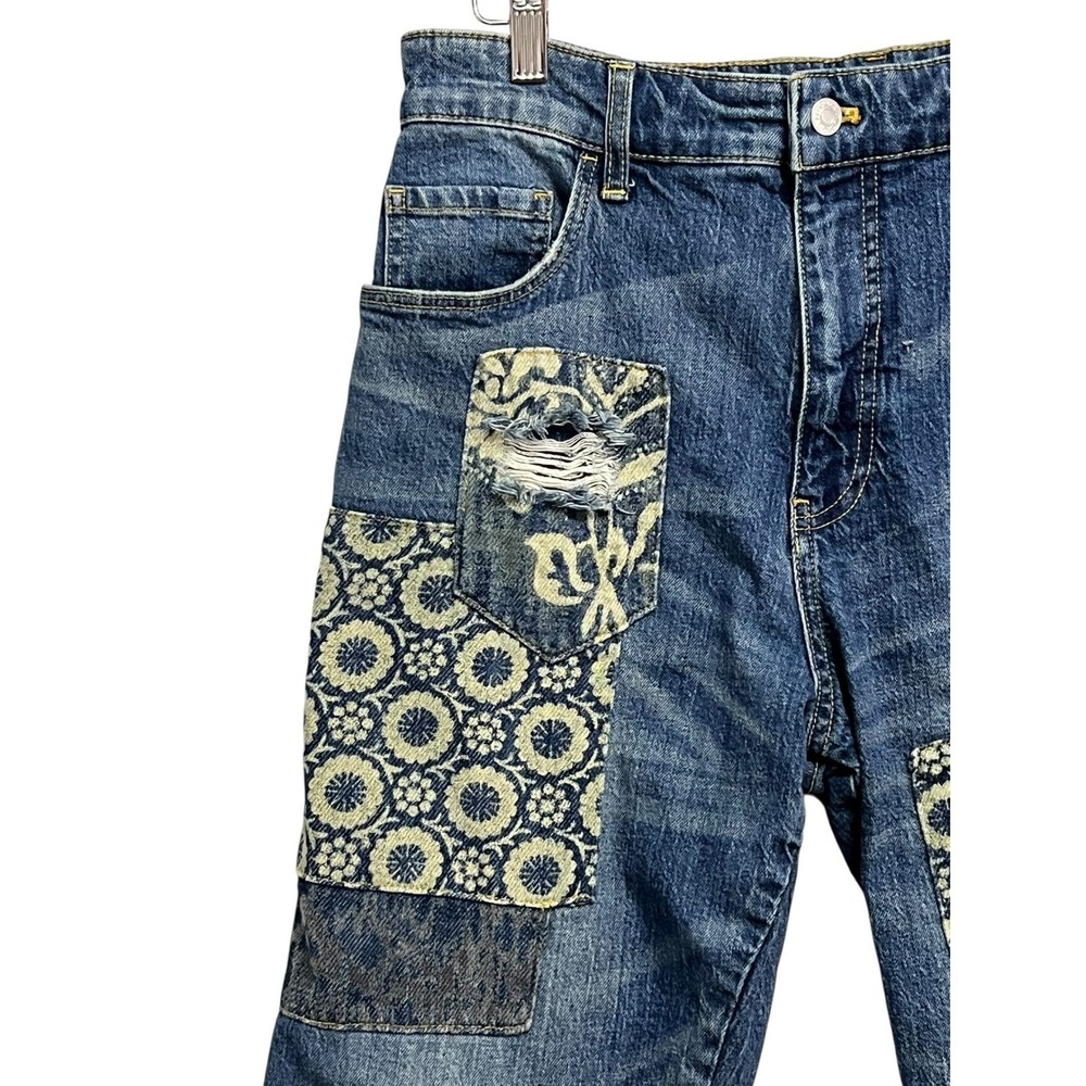 Pilcro and the Letterpress Blue Patchwork Cropped Jeans - Picture 4 of 12